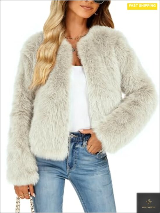 Jackets & Blazers - Faux Fur Zip Up Cropped Jacket Winter Warm Trendy